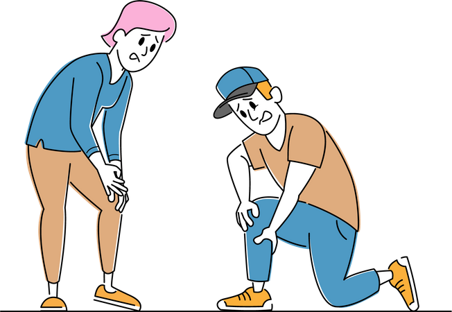 Couple Feeling Strong Pain in Knees  Illustration