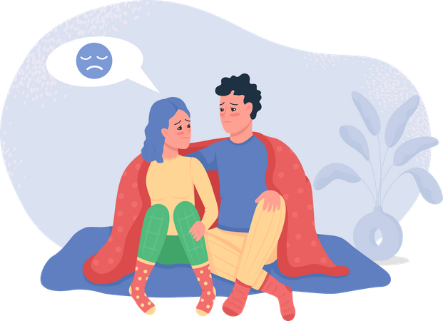 Couple feeling worried while sitting together Illustration