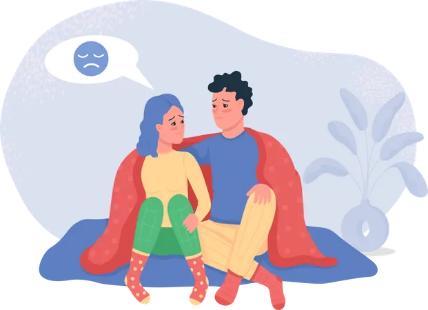 Couple feeling worried while sitting together  Illustration