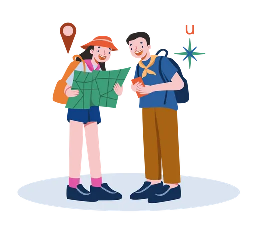 Couple find location in map  Illustration