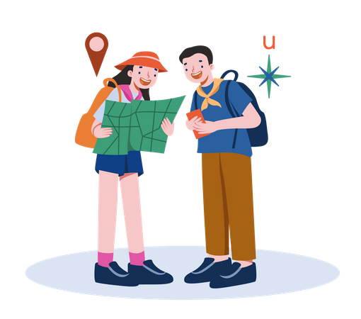 Couple find location in map  Illustration