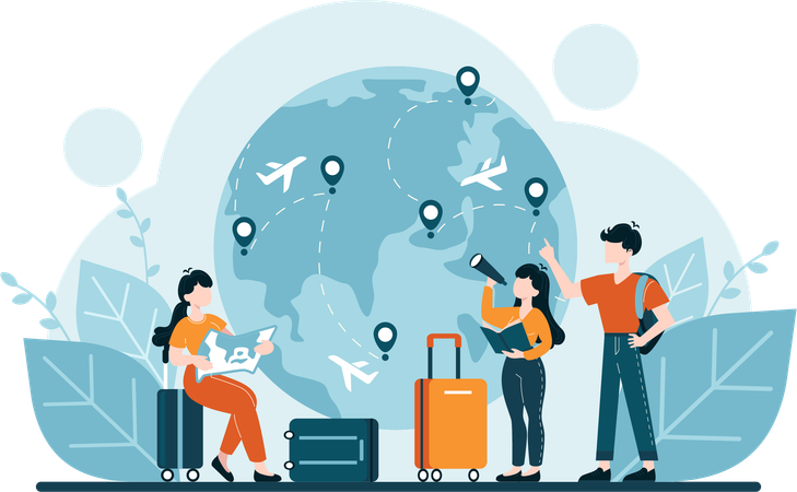Couple finding destination for trip  Illustration