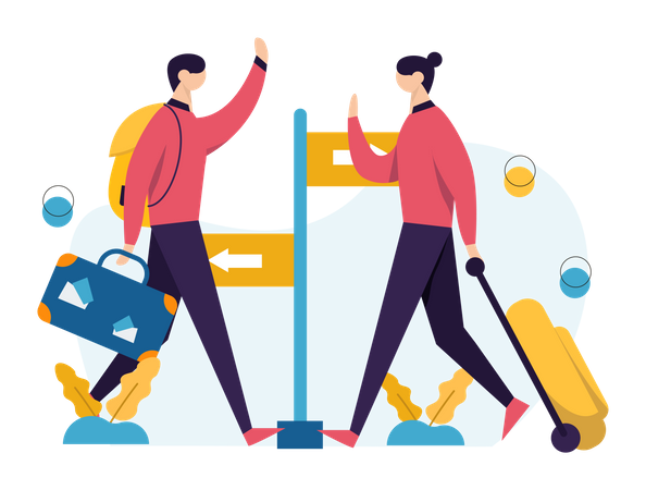 Couple Finding Destination Using Sign Board  Illustration