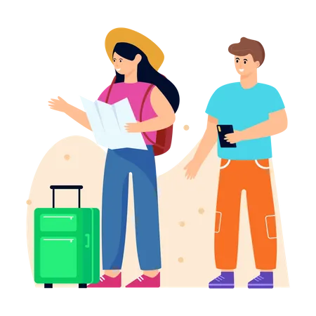 Couple Finding Location  Illustration