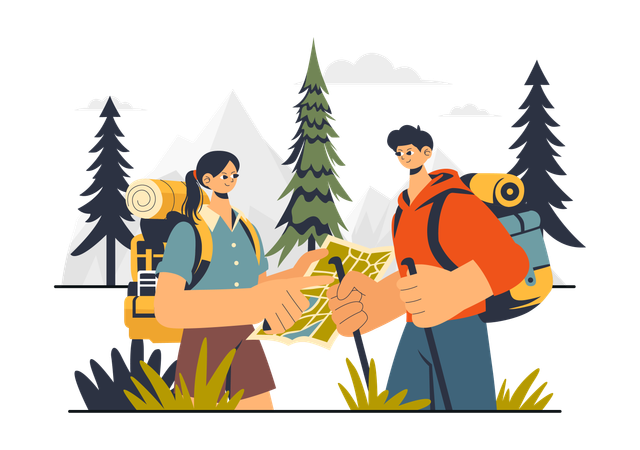 Couple finding Location On Camping  Illustration