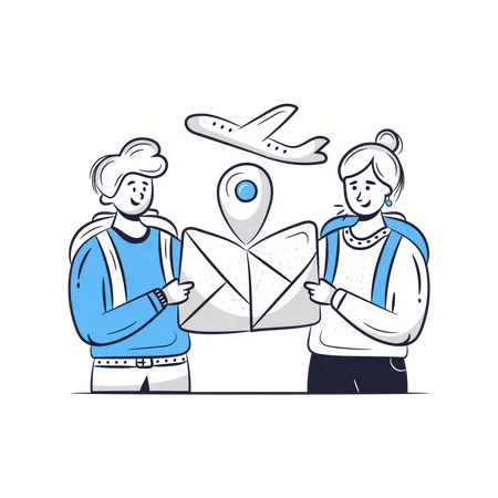 Couple finding location on travelling map  イラスト