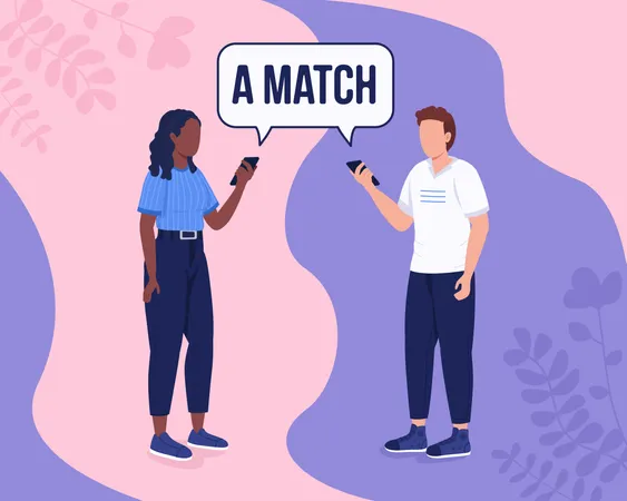 Couple finding perfect match on online dating app Illustration