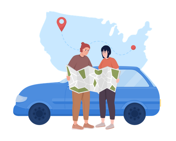 Couple finding trip location  Illustration
