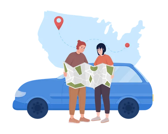 Couple finding trip location  Illustration