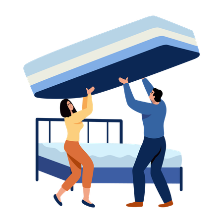 Couple flipping mattress  Illustration