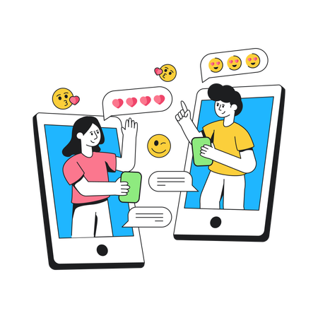Couple Flirting In Chat Room  일러스트레이션