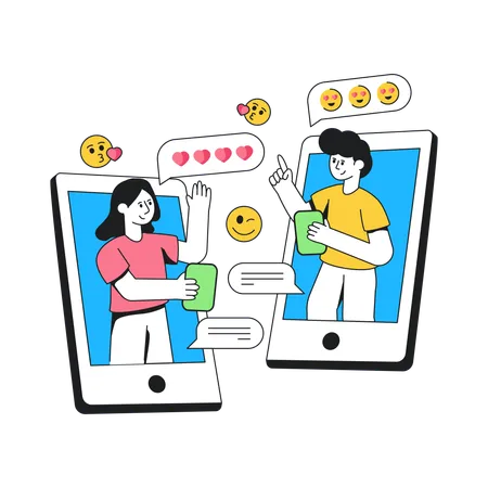 Couple Flirting In Chat Room  Illustration