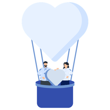 Couple flying in heart balloon  Illustration