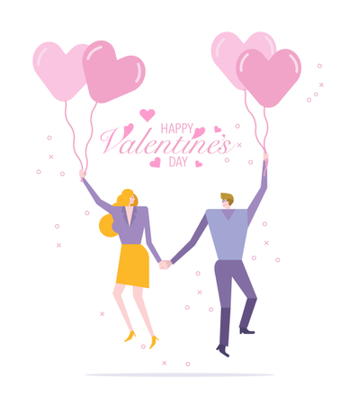 Couple flying with balloon heart  Illustration