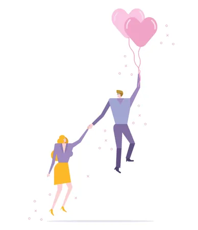 Couple flying with balloon heart  Illustration