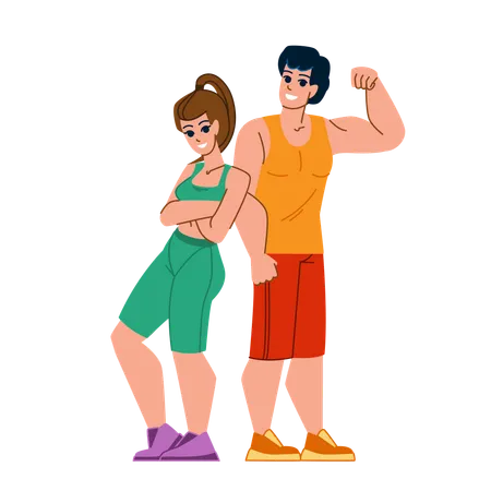 Un couple fort montre des biceps  Illustration