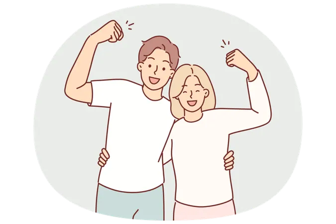 Un couple fort montre des biceps  Illustration