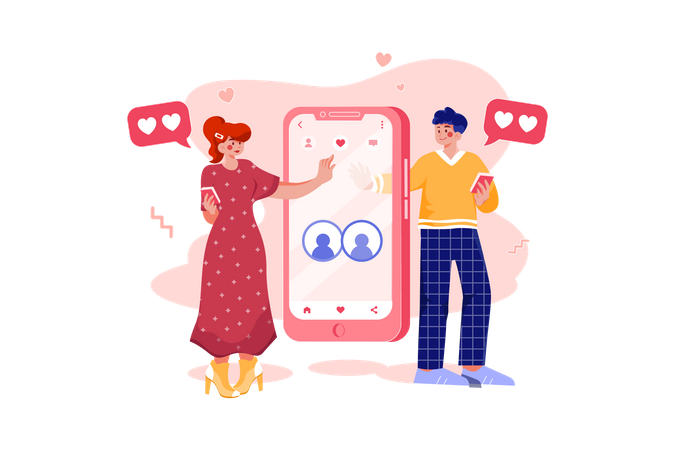 Couple found a match through an online dating app  Illustration