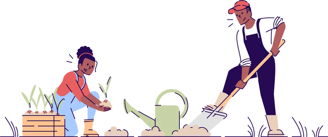 Couple gardening together  Illustration
