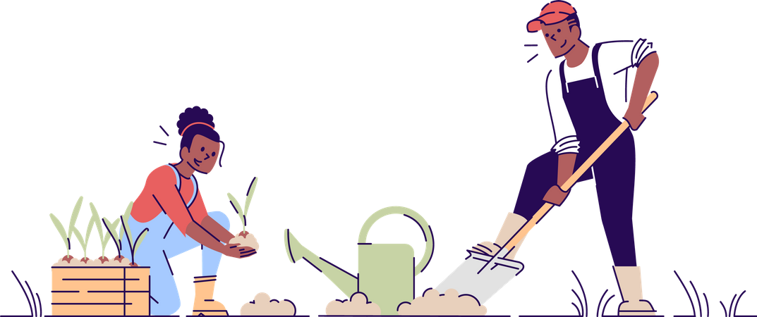 Couple gardening together  Illustration