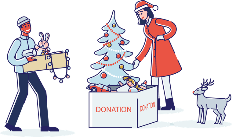 Couple gathering toys for Christmas donation Illustration