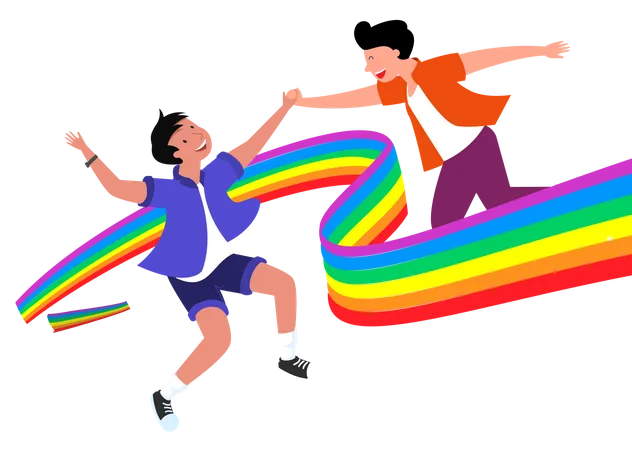 Couple gay avec drapeau de fierté  Illustration