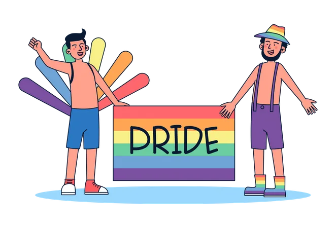 Couple gay avec drapeau de fierté  Illustration