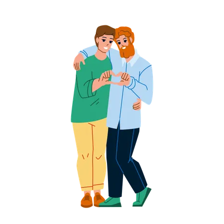 Couple Gay Embrassant Et Montrant Le Coeur  Illustration