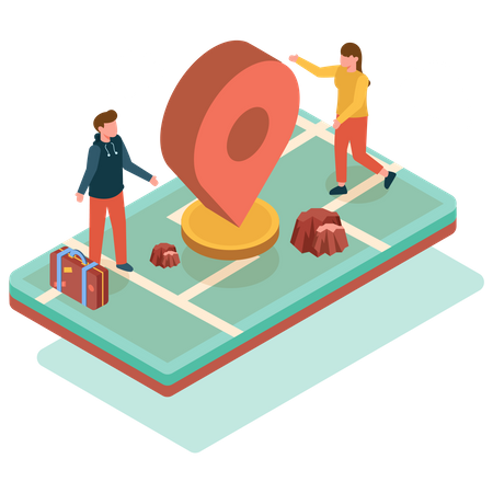 Couple getting direction through map  Illustration