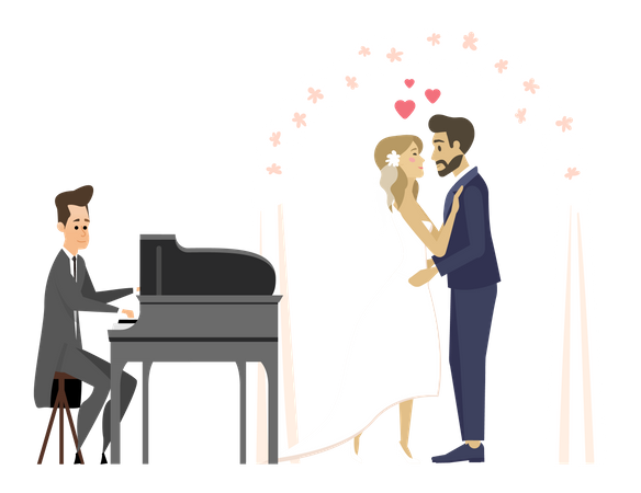 Couple getting married while pianist playing at side  Illustration