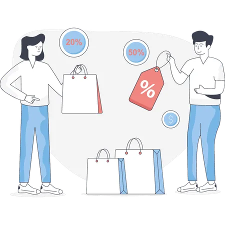 Couple getting shopping discount  Illustration