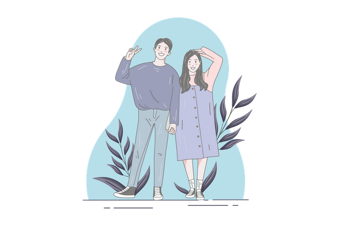 Couple give pose with each other  Illustration