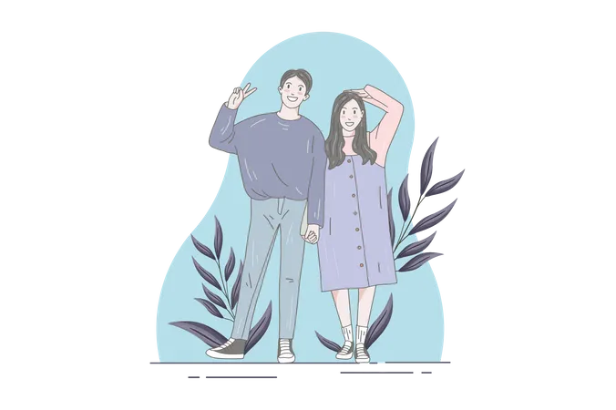 Couple give pose with each other  Illustration