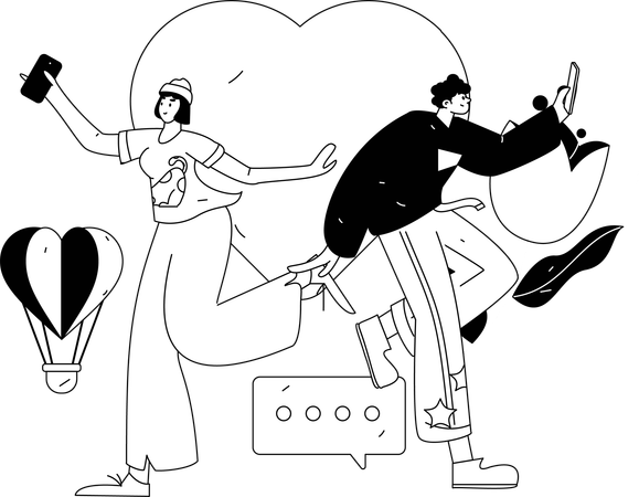 Couple give surprises on Valentines day  Illustration