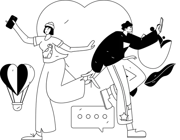 Couple give surprises on Valentines day  Illustration
