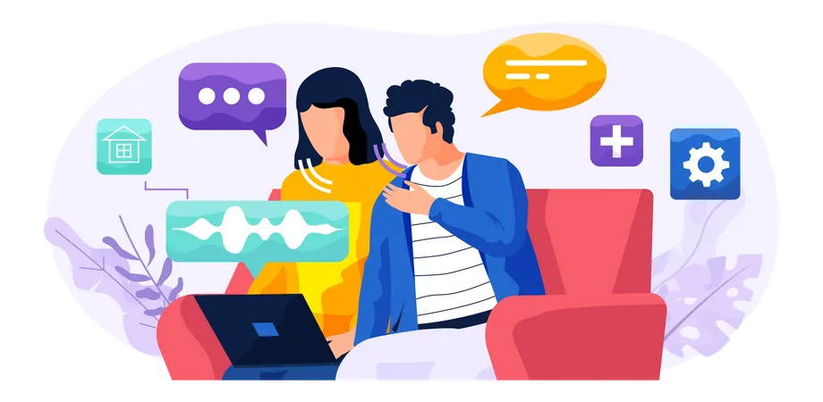 Couple giving command to voice assistant Illustration