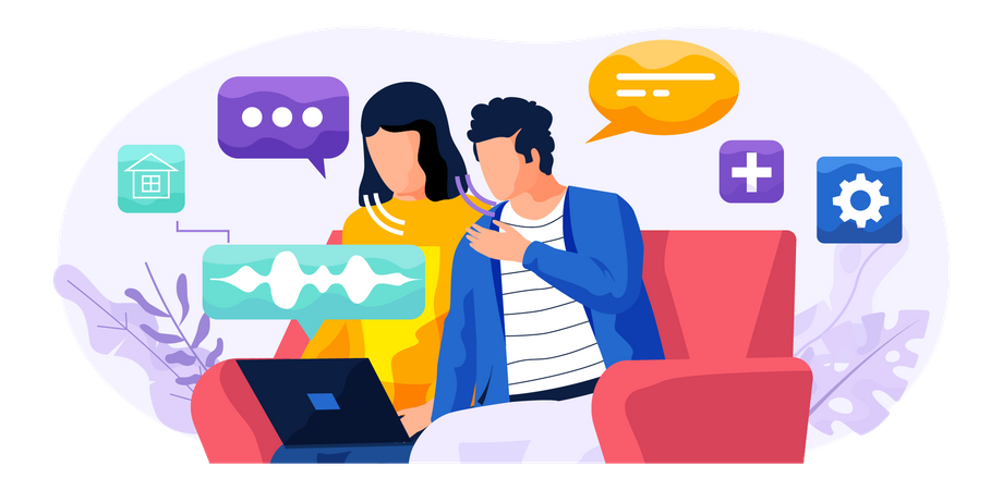 Couple giving command to voice assistant  Illustration