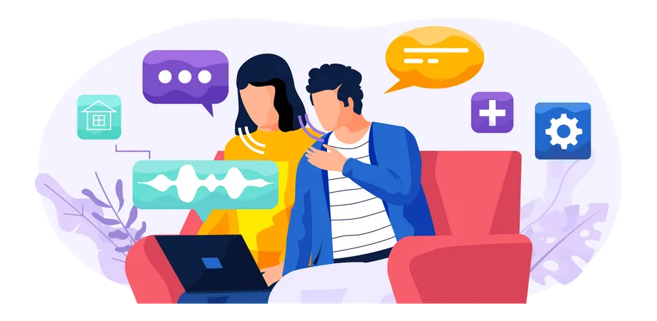 Couple giving command to voice assistant  Illustration