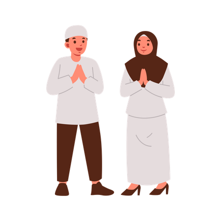 Couple giving Eid Al-Adha Greeting  일러스트레이션