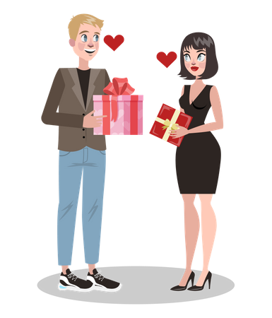 Couple giving gift each other Illustration