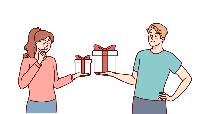 Couple giving gift each other Illustration