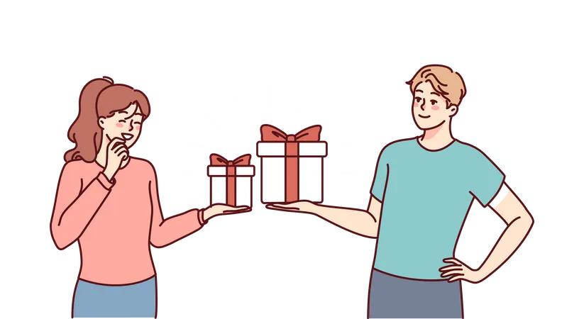 Couple giving gift each other  Illustration