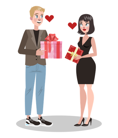 Couple giving gift each other  Illustration