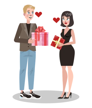 Couple giving gift each other  Illustration