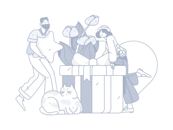 Couple giving gift each other on valentine  Illustration