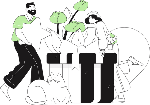 Couple giving gift each other on valentine  Illustration