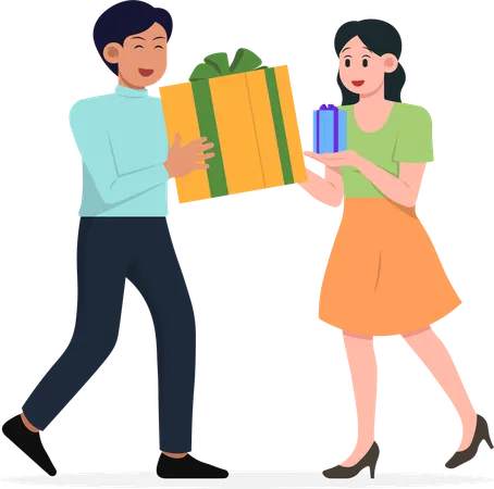 Couple Giving Gift to each Other  Illustration
