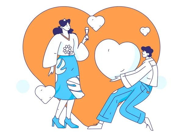 Couple giving heart each other  Illustration