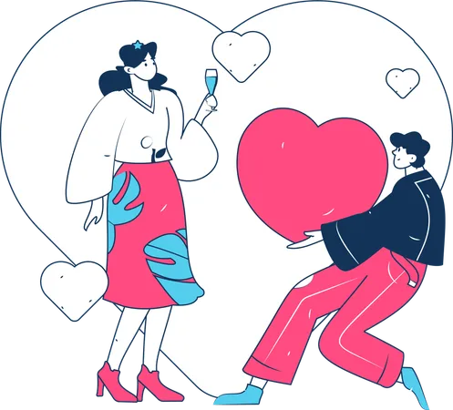 Couple giving heart each other  Illustration