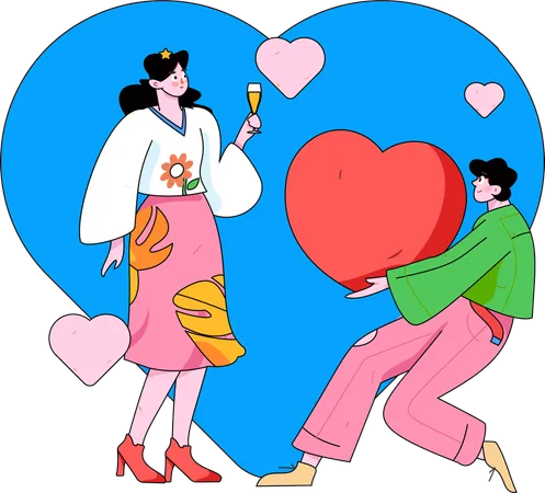 Couple giving heart each other  Illustration